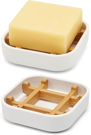 Ventilated Bamboo Soap Dish Holder with Detachable Tray for Bathroom Sink and Shower Ventilated Bamboo Soap Dish Holder with Detachable Tray for Bathroom Sink and Shower