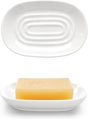 Jewelry & Small Items, White Ceramic Oval Soap Dish - Modern Bar Soap Holder for Bathroom & Kitchen Shower Sink - Easy Clean Multi-Purpose Tray for Sponges Jewelry & Small Items, White Ceramic Oval Soap Dish - Modern Bar Soap Holder for Bathroom & Kitchen Shower Sink - Easy Clean Multi-Purpose Tray for Sponges