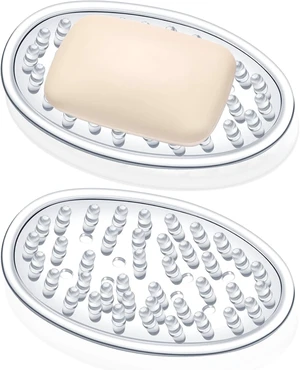 2 Pcs Transparent Soap Dish with Drain Holes for Kitchen Bathroom 2 Pcs Transparent Soap Dish with Drain Holes for Kitchen Bathroom