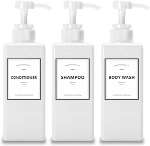 3-Piece Set, Labeled Shower Pump Dispensers for Shampoo and Conditioner 3-Piece Set, Labeled Shower Pump Dispensers for Shampoo and Conditioner