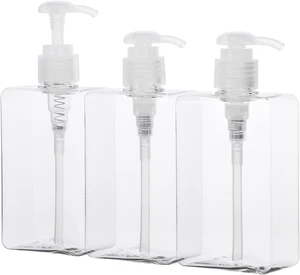 Lotion, Soap Liquid, Essential Oil, Refillable Square Empty Bathroom Bottles for Body Wash, Suream Clear Plastic Pump Dispensers for Shower Lotion, Soap Liquid, Essential Oil, Refillable Square Empty Bathroom Bottles for Body Wash, Suream Clear Plastic Pump Dispensers for Shower
