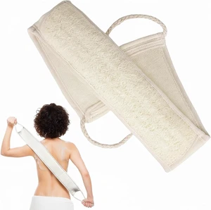 Exfoliating Back Washer with Cotton Cloth & Rope Handles - Long Handle Deep Cleansing Tool for Men and Women, Organic Loofah Body Scrubber for Shower Exfoliating Back Washer with Cotton Cloth & Rope Handles - Long Handle Deep Cleansing Tool for Men and Women, Organic Loofah Body Scrubber for Shower
