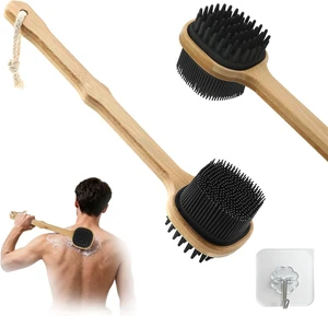 Exfoliating Back Washer for Shower, Dual-Sided Bath Loofah Brush with Hook, Long Handle Silicone Body Scrubber Exfoliating Back Washer for Shower, Dual-Sided Bath Loofah Brush with Hook, Long Handle Silicone Body Scrubber