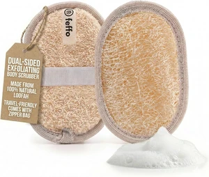 Shower Scrubber Pad for Women Men & Kids, Natural Loofah Body Exfoliator with Handle Shower Scrubber Pad for Women Men & Kids, Natural Loofah Body Exfoliator with Handle