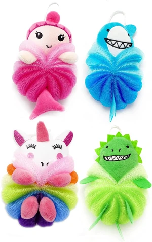 Cute Cartoon Sponge Gift, Gentle Body Scrubber for Kids, Children's Mesh Bath Loofah Set - Soft Animal Shower Poufs Cute Cartoon Sponge Gift, Gentle Body Scrubber for Kids, Children's Mesh Bath Loofah Set - Soft Animal Shower Poufs