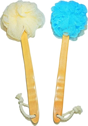 Dual Pack Long Handle Wooden Bath Scrubber - Natural Luffa Back & Body Exfoliating Brush for Men and Women - Easy Reach Shower Wash Applicator Dual Pack Long Handle Wooden Bath Scrubber - Natural Luffa Back & Body Exfoliating Brush for Men and Women - Easy Reach Shower Wash Applicator