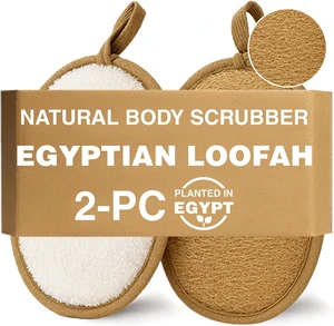 Dual-Sided Shower Exfoliating Sponge for Men and Women, Genuine Egyptian Luffa Body Scrubber with Terry Cloth Dual-Sided Shower Exfoliating Sponge for Men and Women, Genuine Egyptian Luffa Body Scrubber with Terry Cloth