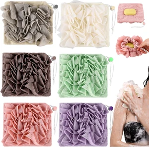 Set of Six Dual-Purpose Loofah Sponges with Drawstring and Soap Pocket for Body Exfoliation and Cleansing Set of Six Dual-Purpose Loofah Sponges with Drawstring and Soap Pocket for Body Exfoliation and Cleansing