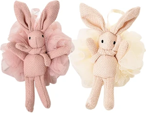 Cute Bunny Character Exfoliating Body Scrubber for Shower, Soft Mesh Luffa Bath Sponge for Kids and Women Cute Bunny Character Exfoliating Body Scrubber for Shower, Soft Mesh Luffa Bath Sponge for Kids and Women
