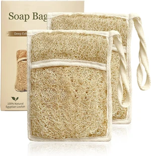 Luxurious Exfoliating Bar Soap Bag with Quick-Dry Rough Texture and Long Hanging Loop for Shower & Travel, Natural Egyptian Loofah Soap Saver Pouch Luxurious Exfoliating Bar Soap Bag with Quick-Dry Rough Texture and Long Hanging Loop for Shower & Travel, Natural Egyptian Loofah Soap Saver Pouch