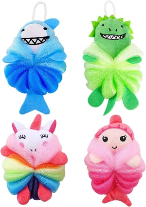 Soft Shower Puff Body Scrubber Sponges, Set of Cute Animal Bubble Bath Loofahs for Kids Soft Shower Puff Body Scrubber Sponges, Set of Cute Animal Bubble Bath Loofahs for Kids