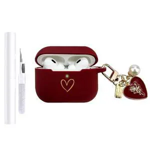 Compatible with AirPods Pro 3 Case Cover 2025, Soft Silicone Case with Gold Heart Pattern for AirPods Pro 3rd Generation Case with Pendant Keychain for Girls Women (Burgundy) Compatible with AirPods Pro 3 Case Cover 2025, Soft Silicone Case with Gold Heart Pattern for AirPods Pro 3rd Generation Case with Pendant Keychain for Girls Women (Burgundy)