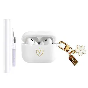 Compatible with AirPods Pro 3 Case Cover 2025, Soft Silicone Case with Gold Heart Pattern for AirPods Pro 3rd Generation Case with Pendant Keychain for Girls Women (White) Compatible with AirPods Pro 3 Case Cover 2025, Soft Silicone Case with Gold Heart Pattern for AirPods Pro 3rd Generation Case with Pendant Keychain for Girls Women (White)