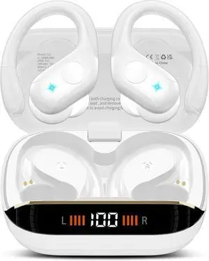 Wireless Earbuds Bluetooth 5.4 Headphones 75H Stereo Deep Bass Sports Over Ear Buds with Earhooks, LED Display Bluetooth Earbuds with 4 ENC Mic, IP7 Waterproof Earphone for Running, White Wireless Earbuds Bluetooth 5.4 Headphones 75H Stereo Deep Bass Sports Over Ear Buds with Earhooks, LED Display Bluetooth Earbuds with 4 ENC Mic, IP7 Waterproof Earphone for Running, White