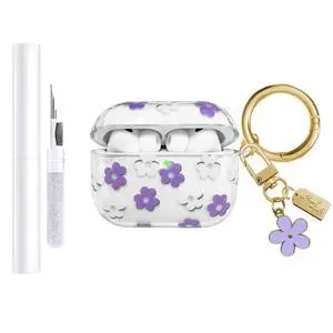 Compatible with AirPods Pro 3 Case Cover 2025, Soft TPU Case with Cute Flower Pattern for AirPods Pro 3rd Generation Case with Flower Keychain and Cleaner Kit for Girls Women (Purple) Compatible with AirPods Pro 3 Case Cover 2025, Soft TPU Case with Cute Flower Pattern for AirPods Pro 3rd Generation Case with Flower Keychain and Cleaner Kit for Girls Women (Purple)