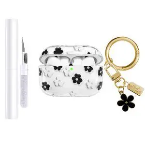 Compatible with AirPods Pro 3 Case Cover 2025, Soft TPU Case with Cute Flower Pattern for AirPods Pro 3rd Generation Case with Flower Keychain and Cleaner Kit for Girls Women (Black) Compatible with AirPods Pro 3 Case Cover 2025, Soft TPU Case with Cute Flower Pattern for AirPods Pro 3rd Generation Case with Flower Keychain and Cleaner Kit for Girls Women (Black)