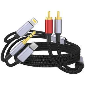 USB C 3.5mm to RCA Cable, Lightning to RCA Male to Aux Audio Adapter, HiFi Sound, Headphone Jack Adapter, 3 in 1 Audio Cable Connector for iPhone/iPad, Speaker, MP3, Tablet, HDTV 10FT USB C 3.5mm to RCA Cable, Lightning to RCA Male to Aux Audio Adapter, HiFi Sound, Headphone Jack Adapter, 3 in 1 Audio Cable Connector for iPhone/iPad, Speaker, MP3, Tablet, HDTV 10FT