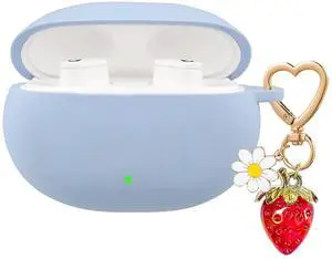 for Beats Studio Buds Case/Studio Buds Plus Case Cover,Soft Silicone Cover Protective with Cute Strawberry Daisy Flower Charm Keychain for Beats Studio Buds+ Charging Case Grayish Blue for Beats Studio Buds Case/Studio Buds Plus Case Cover,Soft Silicone Cover Protective with Cute Strawberry Daisy Flower Charm Keychain for Beats Studio Buds+ Charging Case Grayish Blue
