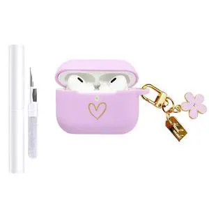 Compatible with AirPods Pro 3 Case Cover 2025, Soft Silicone Case with Gold Heart Pattern for AirPods Pro 3rd Generation Case with Pendant Keychain for Girls Women (Purple) Compatible with AirPods Pro 3 Case Cover 2025, Soft Silicone Case with Gold Heart Pattern for AirPods Pro 3rd Generation Case with Pendant Keychain for Girls Women (Purple)
