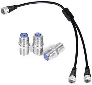 F Type Coax Cable Splitter F Male to F Dual Male Cable 75Ohm for Connection, TV, Satellite Receiver (with 3 F Female adapters) 2 Pack F Type Coax Cable Splitter F Male to F Dual Male Cable 75Ohm for Connection, TV, Satellite Receiver (with 3 F Female adapters) 2 Pack