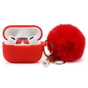 Protective Case Cover for Airpods Pro Charging Case with Ear Tips 1 Pair Kit, Air Pods Silicone Case with Soft Cute Ball Pom Pom Keychain Kit Together with Ear Buds Tips 2&1 (X, Red) Protective Case Cover for Airpods Pro Charging Case with Ear Tips 1 Pair Kit, Air Pods Silicone Case with Soft Cute Ball Pom Pom Keychain Kit Together with Ear Buds Tips 2&1 (X, Red)