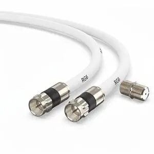 RG6 Coaxial Cable with F Connector and Extension Coupler, Weather-Sealed Double Rubber O-Ring, High-Speed Internet, Broadband and Digital TV Antenna, Satellite Cable Extension (White, 40 FT) RG6 Coaxial Cable with F Connector and Extension Coupler, Weather-Sealed Double Rubber O-Ring, High-Speed Internet, Broadband and Digital TV Antenna, Satellite Cable Extension (White, 40 FT)