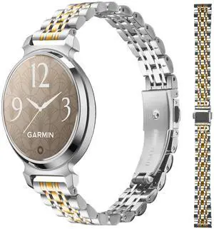 14MM Metal Band Compatible with Garmin Lily 2 / Lily 2 Active/Lily 2 Classic Watch, Stainless Steel Replacement Strap with Seven-Bead Design, Dual-Tone Adjustable Folding Clasp Wristband for Women 14MM Metal Band Compatible with Garmin Lily 2 / Lily 2 Active/Lily 2 Classic Watch, Stainless Steel Replacement Strap with Seven-Bead Design, Dual-Tone Adjustable Folding Clasp Wristband for Women