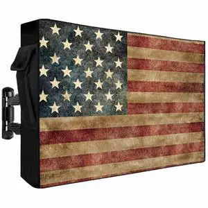 HMQirky Retro American Flag Weatherproof & Waterproof Outdoor TV Cover - 70 to 75 inch, Vintage Red Striped Enclosure with Remote Pocket for LED, LCD TVs HMQirky Retro American Flag Weatherproof & Waterproof Outdoor TV Cover - 70 to 75 inch, Vintage Red Striped Enclosure with Remote Pocket for LED, LCD TVs