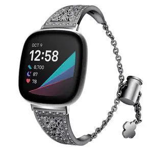 Compatible with Fitbit Versa 4/Versa 3/ Sense 2/Sense Band for Women, Replacement Bling Metal Strap Stainless Steel Metal Jewelry Bangle Wrist Strap Bracelet Rhinestone Accessories for Sense 2/Versa 4 Compatible with Fitbit Versa 4/Versa 3/ Sense 2/Sense Band for Women, Replacement Bling Metal Strap Stainless Steel Metal Jewelry Bangle Wrist Strap Bracelet Rhinestone Accessories for Sense 2/Versa 4