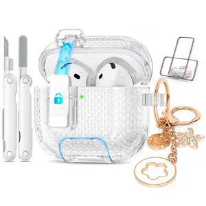 for Airpods 4 Case Clear with Lock&Bling Keychain for Women&Girly,Cute Soft TPU Clear Case Cove for Apple Airpods 4th Generation (2024) with Cleaning Kit,Phone Holder Function for Airpods 4 Case Clear with Lock&Bling Keychain for Women&Girly,Cute Soft TPU Clear Case Cove for Apple Airpods 4th Generation (2024) with Cleaning Kit,Phone Holder Function