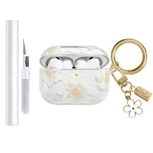 Compatible with AirPods Pro 3 Case Cover 2025, Soft TPU Case with Cute Flower Pattern for AirPods Pro 3rd Generation Case with Flower Keychain and Cleaner Kit for Girls Women (White) Compatible with AirPods Pro 3 Case Cover 2025, Soft TPU Case with Cute Flower Pattern for AirPods Pro 3rd Generation Case with Flower Keychain and Cleaner Kit for Girls Women (White)