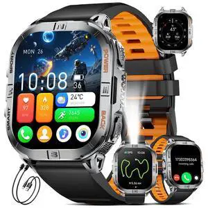 Military Smart Watches for Men,Built-in GPS/LED Flashlight/Compass/600mAh Battery,2.13" AMOLED Outdoor Sports Smartwatch with 170+ Sport Modes,5ATM Waterproof Fitness Tracker for iOS Android,Silicon Military Smart Watches for Men,Built-in GPS/LED Flashlight/Compass/600mAh Battery,2.13" AMOLED Outdoor Sports Smartwatch with 170+ Sport Modes,5ATM Waterproof Fitness Tracker for iOS Android,Silicon