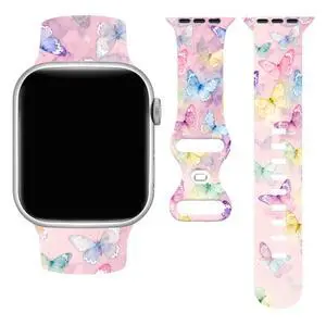 Butterflies Watch Band Compatible with Apple Watch, Silicone Strap Adjustable Replacement for Iwatch Bands All Series Butterflies Watch Band Compatible with Apple Watch, Silicone Strap Adjustable Replacement for Iwatch Bands All Series