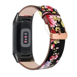 Leather Bands for Fitbit Charge 6/Charge 5, Floral Print Soft Leather Women Wristband Strap with Stainless Steel Quick Release Compatible with Fitbit Charge 5 Leather Bands for Fitbit Charge 6/Charge 5, Floral Print Soft Leather Women Wristband Strap with Stainless Steel Quick Release Compatible with Fitbit Charge 5