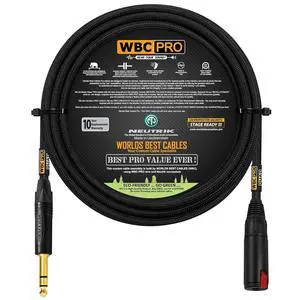 10 Foot - WBC-PRO-Quad Ultra-Silent, Ultra-Flexible, Balanced Star-Quad Headphone Extension Cable with ¼ (6.35mm) Neutrik Male TRS Plug to Locking Female TRS Jack & Black Tweed Jacket 10 Foot - WBC-PRO-Quad Ultra-Silent, Ultra-Flexible, Balanced Star-Quad Headphone Extension Cable with ¼ (6.35mm) Neutrik Male TRS Plug to Locking Female TRS Jack & Black Tweed Jacket