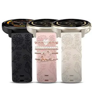 22mm Flower Engraved Silicone Band Compatible with Garmin Vivoactive 4/Venu 3/Venu 2/Venu 4 45mm, Women Replacement Strap Compatible with Forerunner 265/255/745 22mm Flower Engraved Silicone Band Compatible with Garmin Vivoactive 4/Venu 3/Venu 2/Venu 4 45mm, Women Replacement Strap Compatible with Forerunner 265/255/745