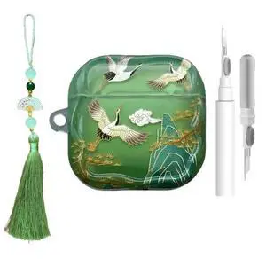 Lucky Crane Case for AirPods 4, Green Cover Soft TPU Protective Skin Shockproof with Green White Fan Beaded Tassel Keychain and Cleaning Kit, Compatible with Apple Airpods 4 Generation 2024 Lucky Crane Case for AirPods 4, Green Cover Soft TPU Protective Skin Shockproof with Green White Fan Beaded Tassel Keychain and Cleaning Kit, Compatible with Apple Airpods 4 Generation 2024