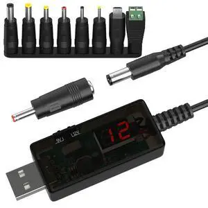 3 Pack LED Display USB to 12V Adapter - DC Voltage Regulator Adjustable 5V to 9V/12V Boost Converter, Step Up Converter with 8 DC Plug and USB Adapter 3 Pack LED Display USB to 12V Adapter - DC Voltage Regulator Adjustable 5V to 9V/12V Boost Converter, Step Up Converter with 8 DC Plug and USB Adapter