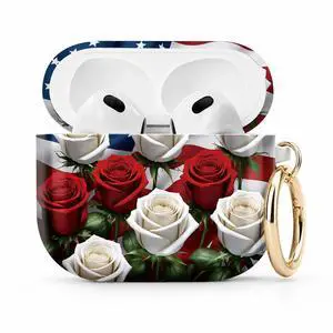 Compatible with Airpod 4 Case,TPU Cute Pattern Protective, Shockproof Anti Scratch Case with Keychain Ring, Supports Wireless Charging(American Flag Roses Red White) Compatible with Airpod 4 Case,TPU Cute Pattern Protective, Shockproof Anti Scratch Case with Keychain Ring, Supports Wireless Charging(American Flag Roses Red White)