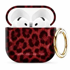 Compatible with AirPod 4th Generation (2024), Cute Protective Cover with Keychain, TPU Anti-Drop Earbuds Case for Women and Men(Red Leopard Texture) Compatible with AirPod 4th Generation (2024), Cute Protective Cover with Keychain, TPU Anti-Drop Earbuds Case for Women and Men(Red Leopard Texture)