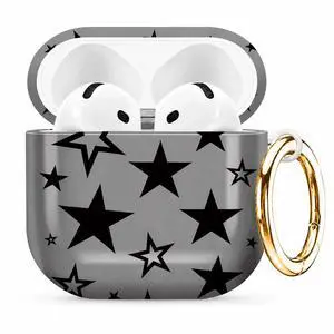 Compatible with AirPod 4th Generation (2024), Cute Protective Cover with Keychain, TPU Anti-Drop Earbuds Case for Women and Men(Black Stars On Gray Background) Compatible with AirPod 4th Generation (2024), Cute Protective Cover with Keychain, TPU Anti-Drop Earbuds Case for Women and Men(Black Stars On Gray Background)