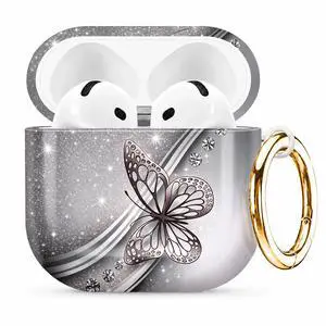 Compatible with AirPod 4th Generation (2024), Cute Protective Cover with Keychain, TPU Anti-Drop Earbuds Case for Women and Men(Silver Butterfly Sparkle) Compatible with AirPod 4th Generation (2024), Cute Protective Cover with Keychain, TPU Anti-Drop Earbuds Case for Women and Men(Silver Butterfly Sparkle)