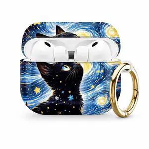 Compatible with AirPod Pro 3 Case (2025), Stylish Pattern Protective Cover with Keychain, Shockproof Anti-Drop TPU Case for Women and Men(Starry Night Cat Art) Compatible with AirPod Pro 3 Case (2025), Stylish Pattern Protective Cover with Keychain, Shockproof Anti-Drop TPU Case for Women and Men(Starry Night Cat Art)