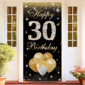 Happy 30th Birthday Decorations for Men Women - 30 Birthday Door Banner, Yard Sign, Photo Booth Props Backdrop - Black Gold Birthday Party Decor Supplies in Fabric Material, 3 x 6 ft Happy 30th Birthday Decorations for Men Women - 30 Birthday Door Banner, Yard Sign, Photo Booth Props Backdrop - Black Gold Birthday Party Decor Supplies in Fabric Material, 3 x 6 ft