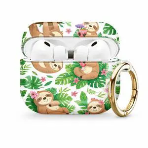 Compatible with AirPod Pro 3 Case (2025), Stylish Pattern Protective Cover with Keychain, Shockproof Anti-Drop TPU Case for Women and Men(Sloth and Tropical Plants) Compatible with AirPod Pro 3 Case (2025), Stylish Pattern Protective Cover with Keychain, Shockproof Anti-Drop TPU Case for Women and Men(Sloth and Tropical Plants)