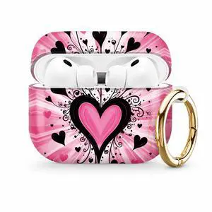 Compatible with AirPod Pro 3 Case (2025), Stylish Pattern Protective Cover with Keychain, Shockproof Anti-Drop TPU Case for Women and Men(Pink Heart Black Swirls) Compatible with AirPod Pro 3 Case (2025), Stylish Pattern Protective Cover with Keychain, Shockproof Anti-Drop TPU Case for Women and Men(Pink Heart Black Swirls)