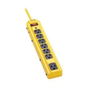 Eaton Series TLM704SA Heavy Duty Power Strip with Surge Protection, 7 Outlets, 450 Joules, 4ft Cord, Yellow Metal Housing, Under Desk & Wall Mountable, Cord Wrap, Industrial Garage Shop Eaton Series TLM704SA Heavy Duty Power Strip with Surge Protection, 7 Outlets, 450 Joules, 4ft Cord, Yellow Metal Housing, Under Desk & Wall Mountable, Cord Wrap, Industrial Garage Shop