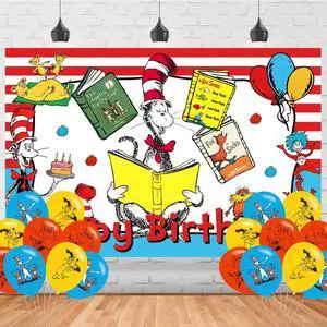 Cartoon Cat Happy Birthday Backdrop The Cat in The Hat Banner Poster for Cat Theme Party Decorations Birthday Supplies Background Studio Shoot Photo Props Booth Cartoon Cat Happy Birthday Backdrop The Cat in The Hat Banner Poster for Cat Theme Party Decorations Birthday Supplies Background Studio Shoot Photo Props Booth