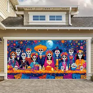 Day of the Dead Feast Garage Door Cover 13x6 ft | Polyester, Skeleton Dinner Scene, Garage Door Cover for yard, gate. Day of the dead decorations Day of the Dead Feast Garage Door Cover 13x6 ft | Polyester, Skeleton Dinner Scene, Garage Door Cover for yard, gate. Day of the dead decorations