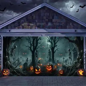 7x16 Ft Halloween Decorations Skeleton Garage Door Cover, Black and Red, Outdoor Party Decoration, Photography Background Backdrop 7x16 Ft Halloween Decorations Skeleton Garage Door Cover, Black and Red, Outdoor Party Decoration, Photography Background Backdrop